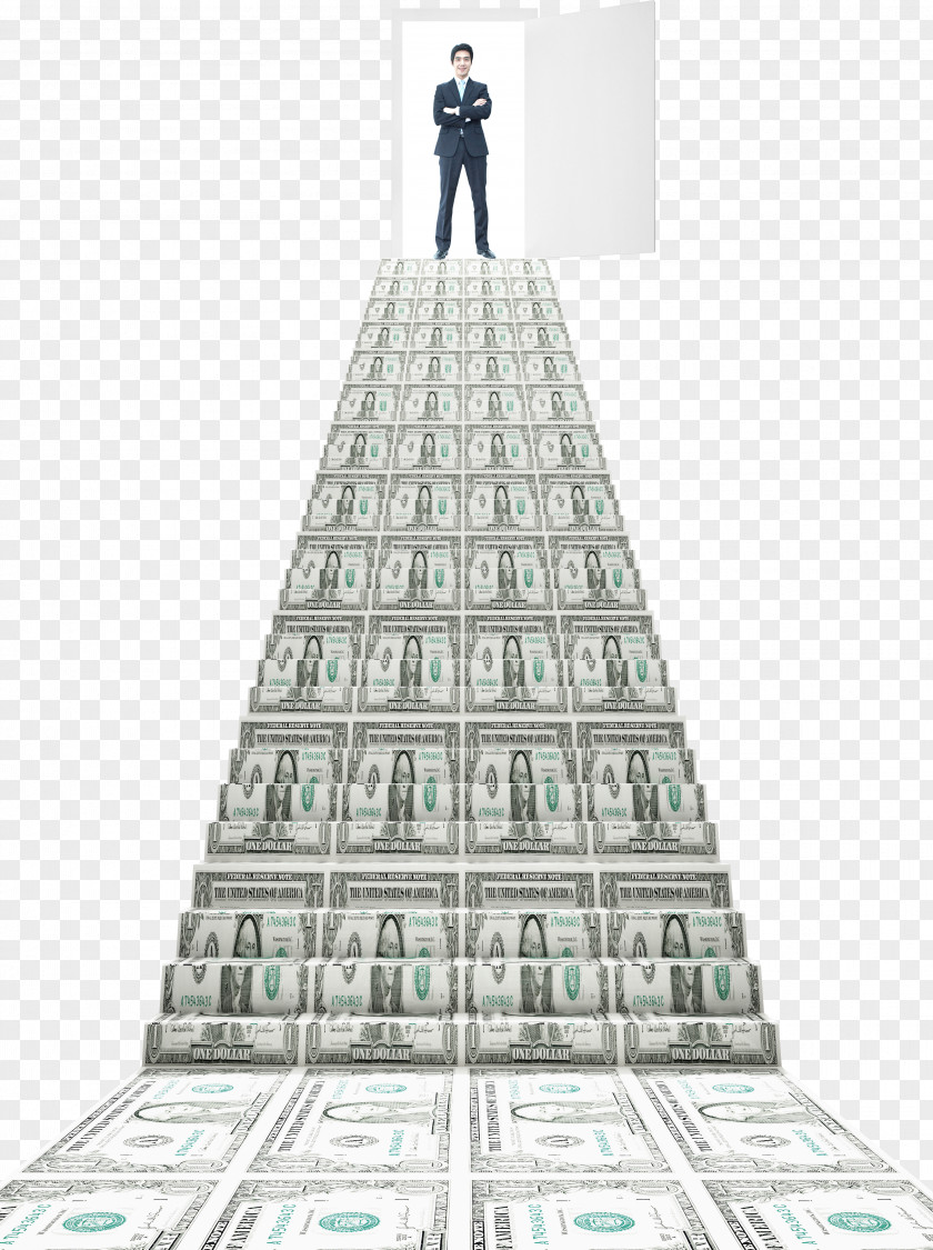 Business Man And Dollar Ladder Stairs Building PNG