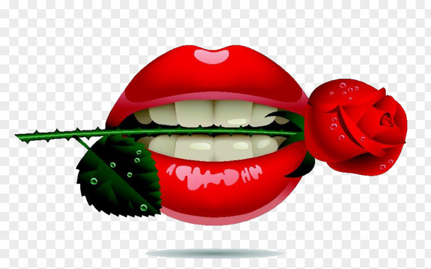 Flaming Red Lips Bite Roses Lip Euclidean Vector Stock Illustration PNG