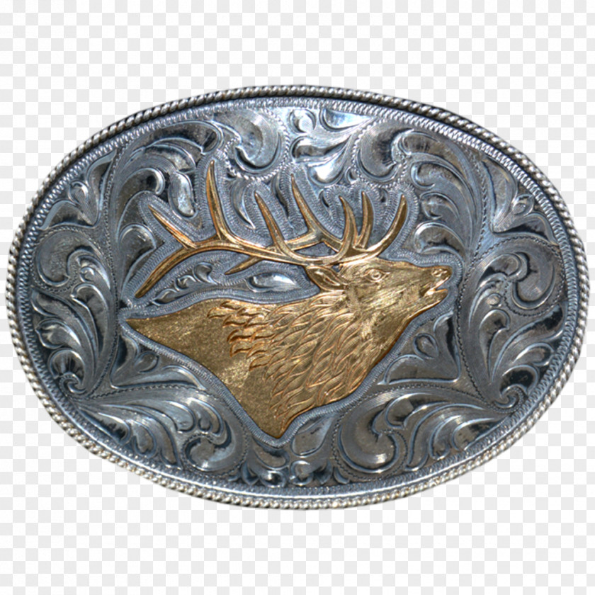 Golden Elk Sterling Silver Belt Buckles PNG