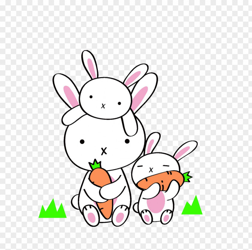 Cute Little Bunny Daikon Rabbit Eating Carrot Chinese Cabbage PNG