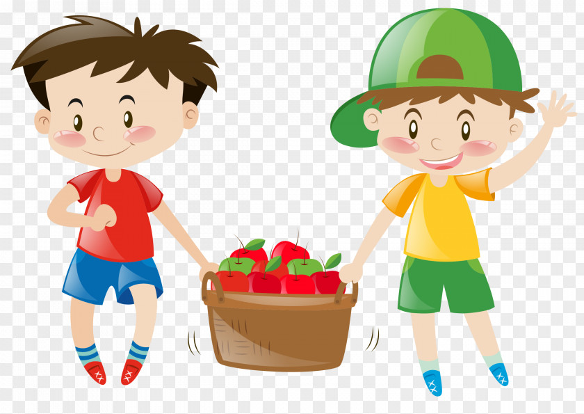 Cartoon Hand Painted A Basket Of Apples Boy Child Royalty-free Play Illustration PNG