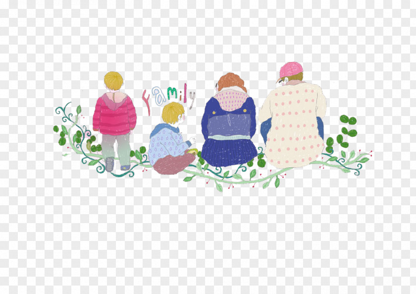 The Back Of A Family Four Sitting On Branch Cartoon PNG