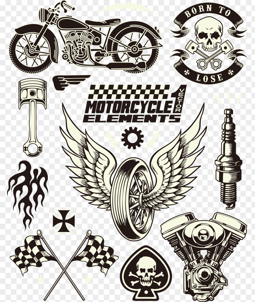 Skull Wings Vector Tires Motorcycle Symbol Clip Art PNG