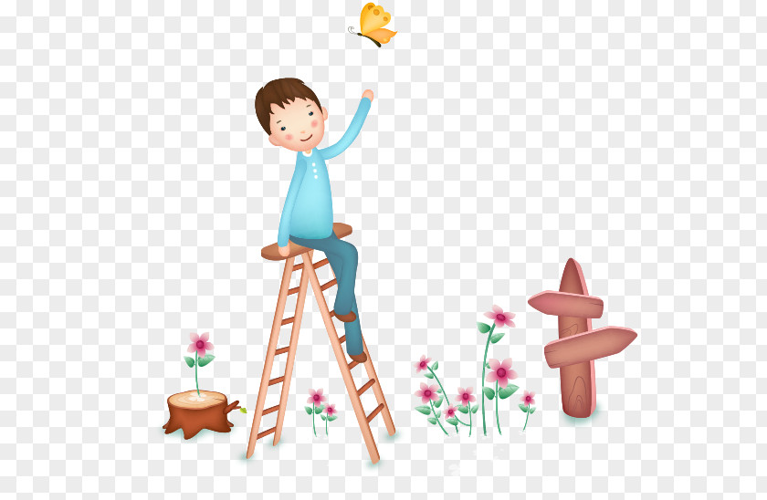 The Boy On Ladder Butterfly Stairs PNG