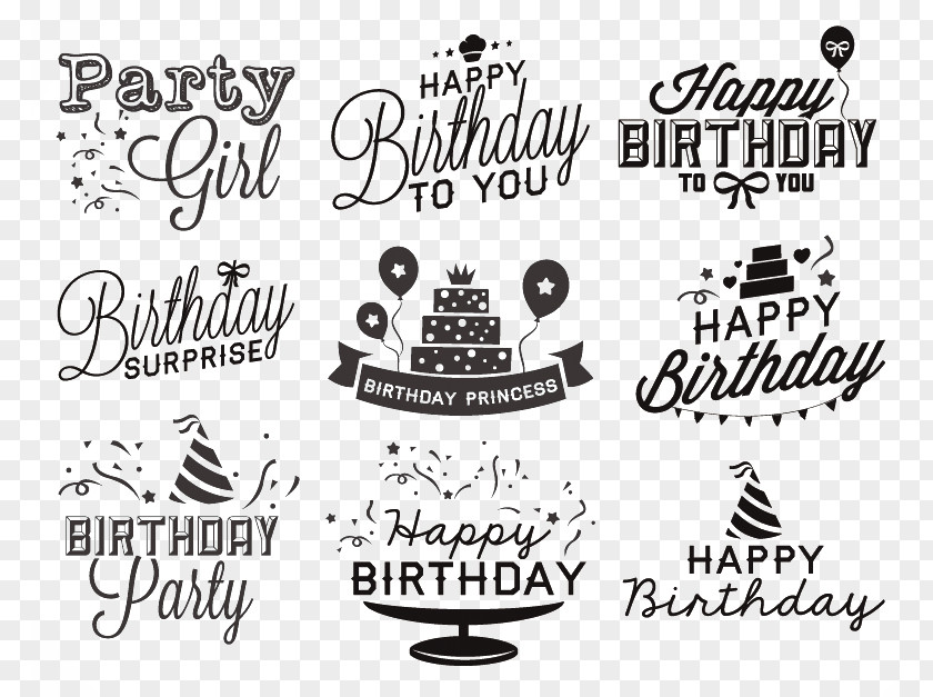 9 Happy Birthday Creative Word Cake Logo Gift PNG