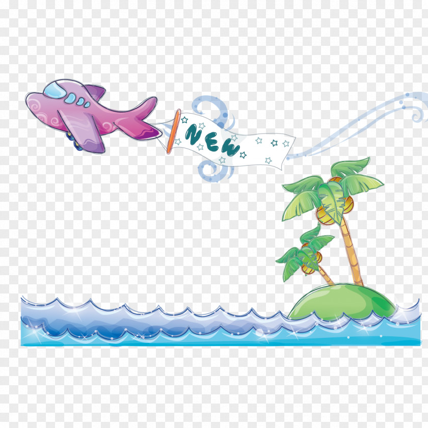 Aircraft And Coconut Trees Adobe Illustrator Summer Illustration PNG