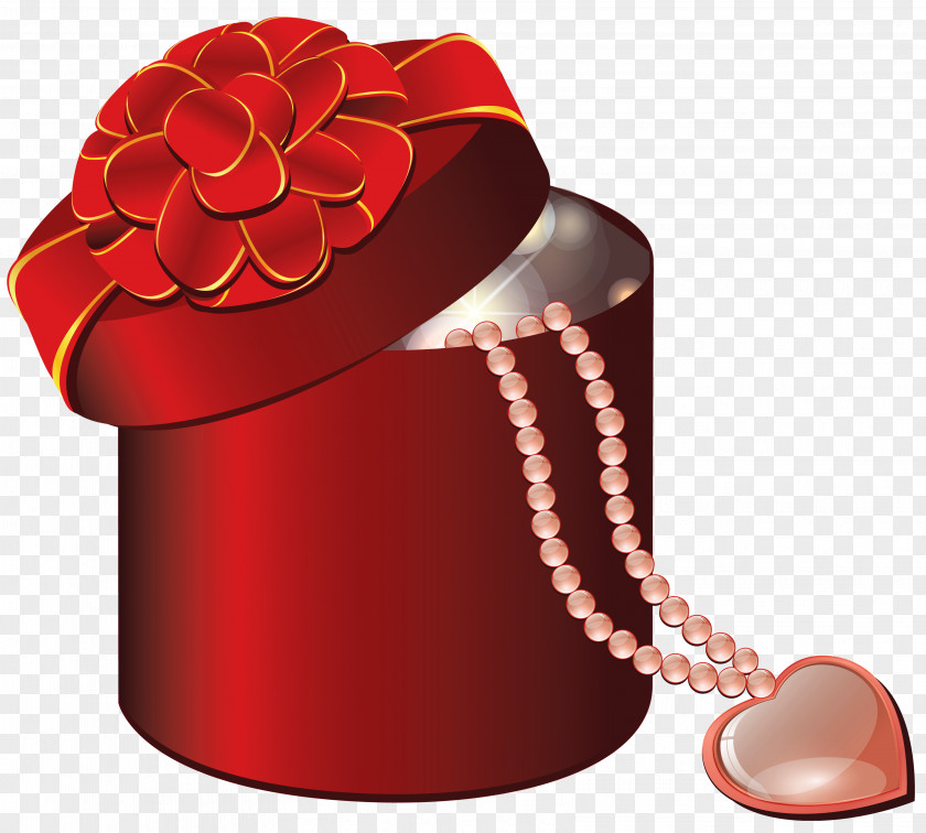 Valentine Red Round Gift Box With Heart Valentine's Day Clip Art PNG