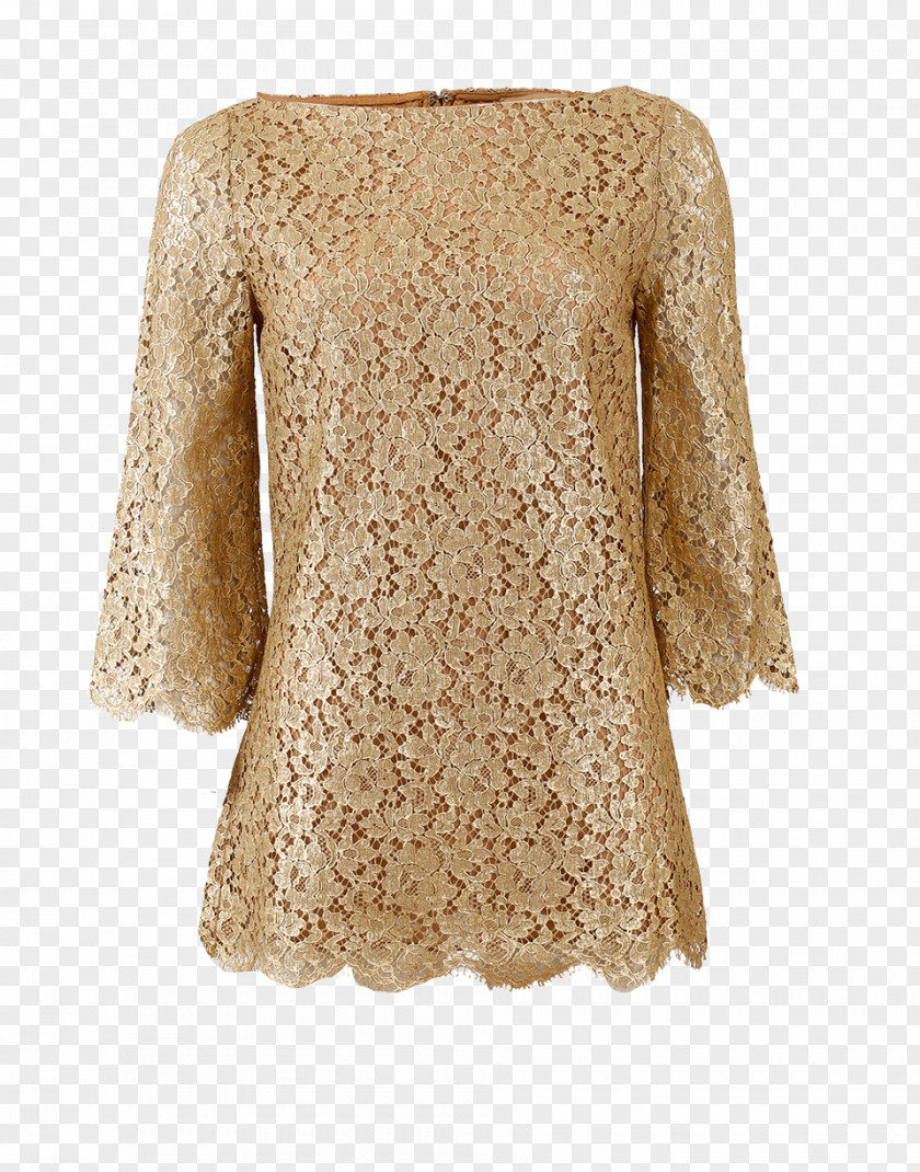 Gold Lace Sleeve Tunic Blouse Top PNG
