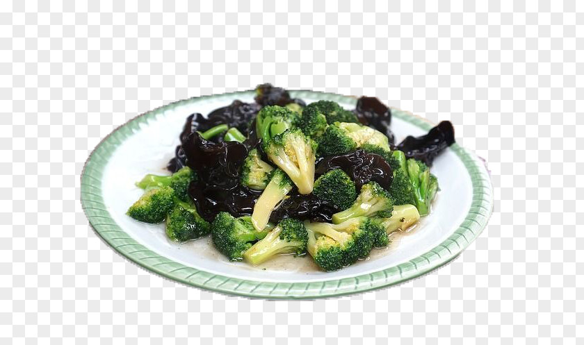 Broccoli Fried Mushrooms Vegetarian Cuisine Stir Frying Wood Ear Food PNG