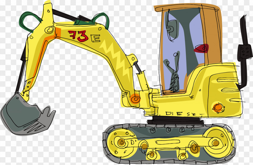 Hand-painted Municipal Long-arm Excavator Long Reach Shutterstock Heavy Equipment PNG