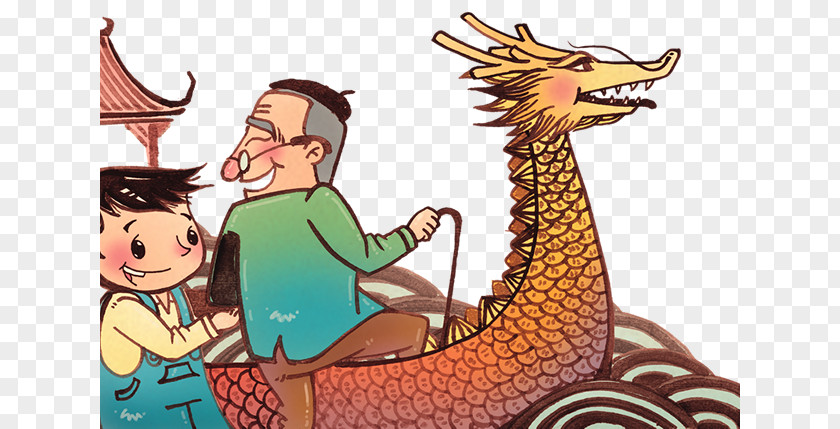 Folk Children Cartoon Dragon Boat Illustration PNG