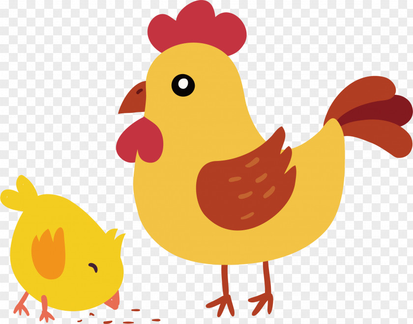 Cute Hen And Little Yellow Chicken Yellow-hair Euclidean Vector Farm PNG
