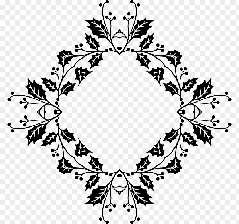 Holly Vector Floral Design Line Art Black And White Clip PNG