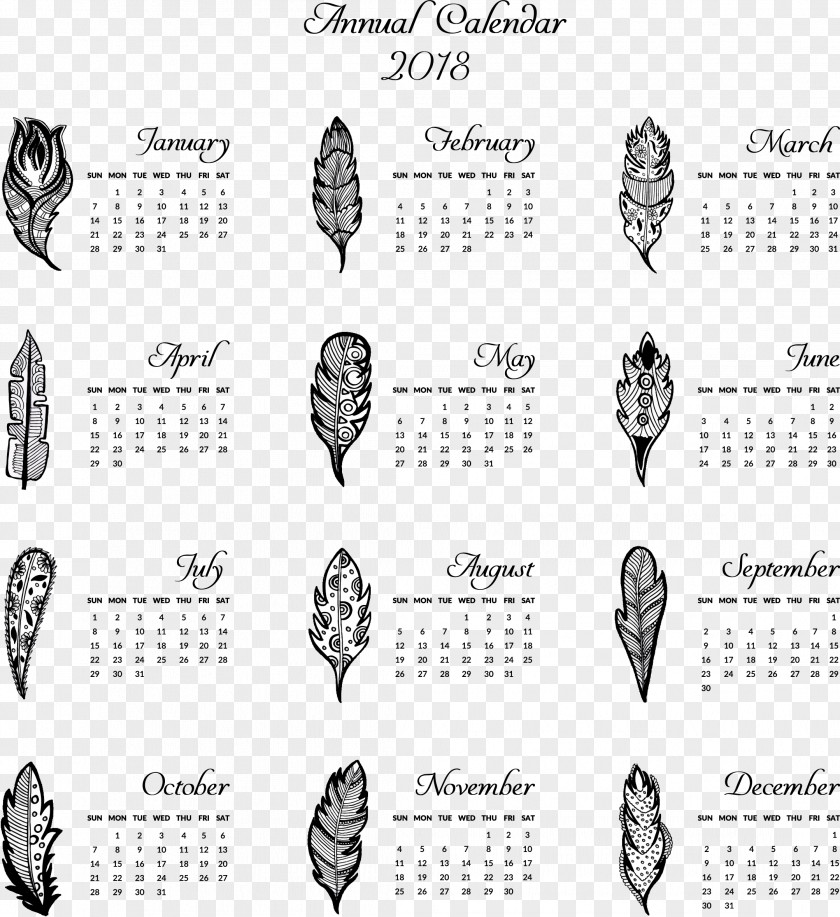 Hand-painted Feather Calendar Template Euclidean Vector Icon PNG