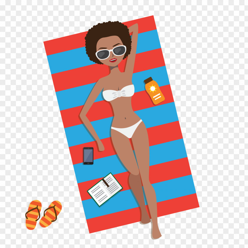 Vector Beach Vacation Sun Tanning Illustration PNG