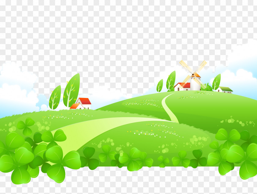 Cartoon Vector Painted Grass Green House Plants PNG