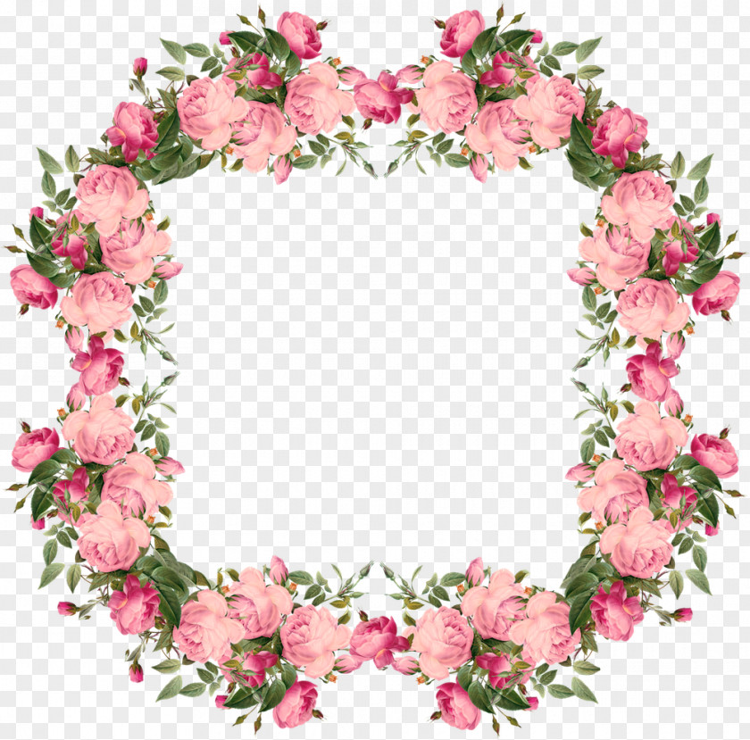 Hand-painted Pink Floral Decoration Rose Picture Frame Flower Clip Art PNG