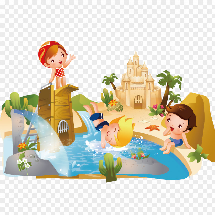 Vector Children Swimming And Construction Childrens Games Cartoon Illustration PNG