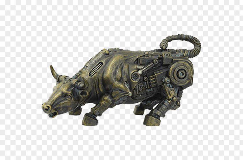Agressive Bull Cattle Charging Steampunk Sculpture PNG