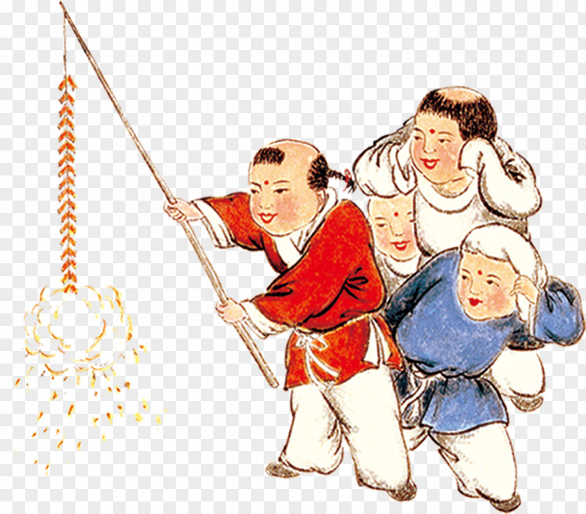Chinese New Year Firecrackers Children Greeting Card Lunar Years Day PNG