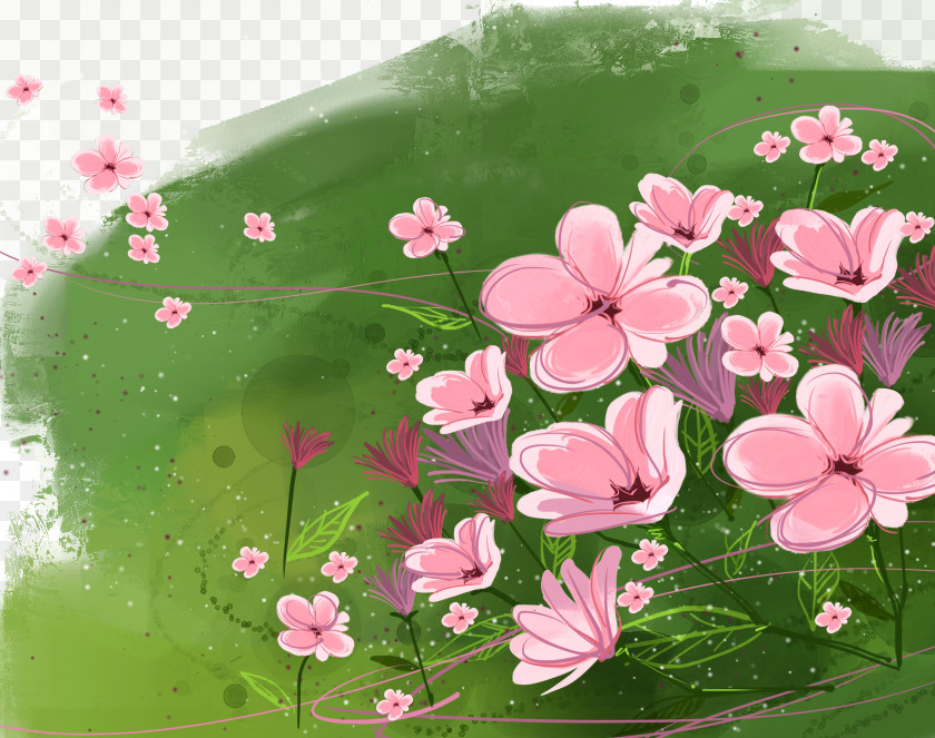 Floral Background Ink On The Grass Flower Printer PNG