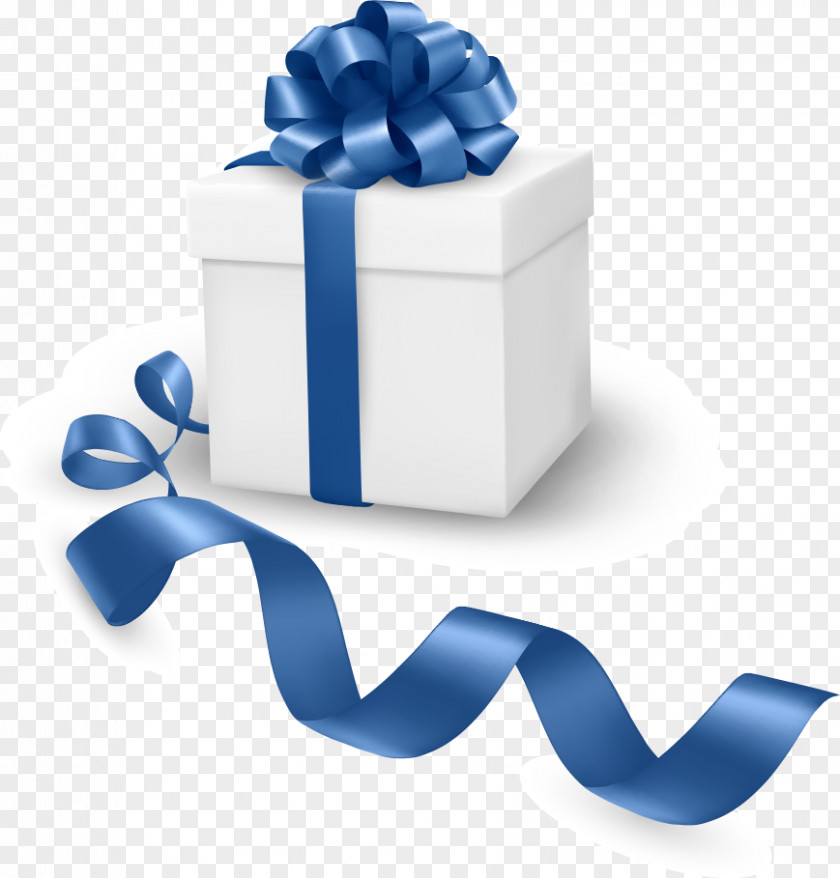 Vector Blue Ribbon Gift Wrap Decorative Box PNG