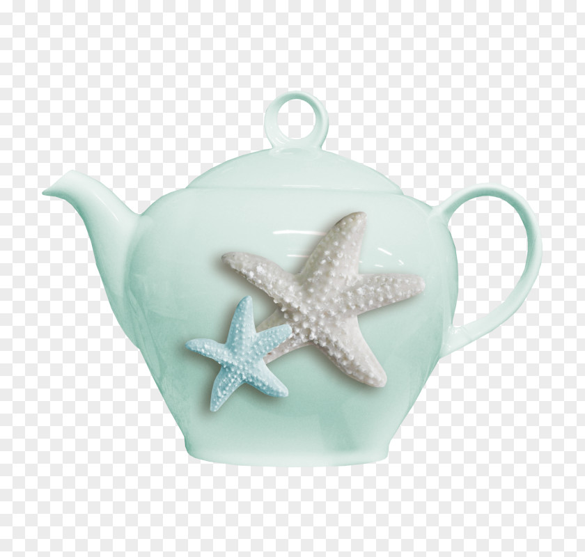 Cartoon Starfish Teapot Product Cup Turquoise PNG