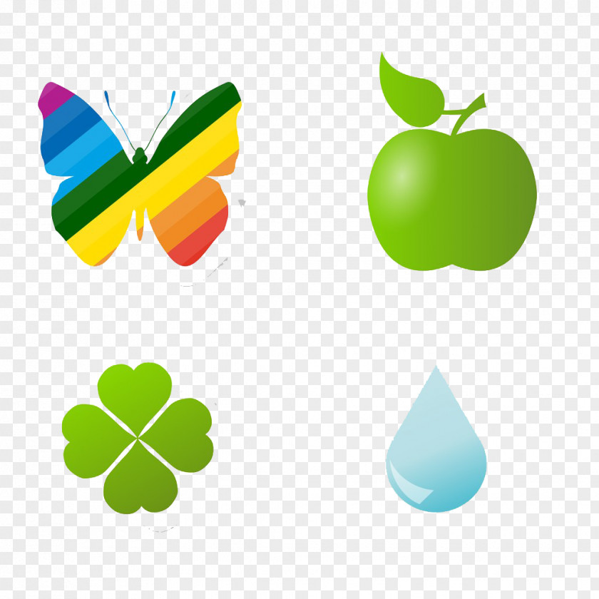 Cartoon Nature Butterfly Clover Apple Drops Drop Icon PNG