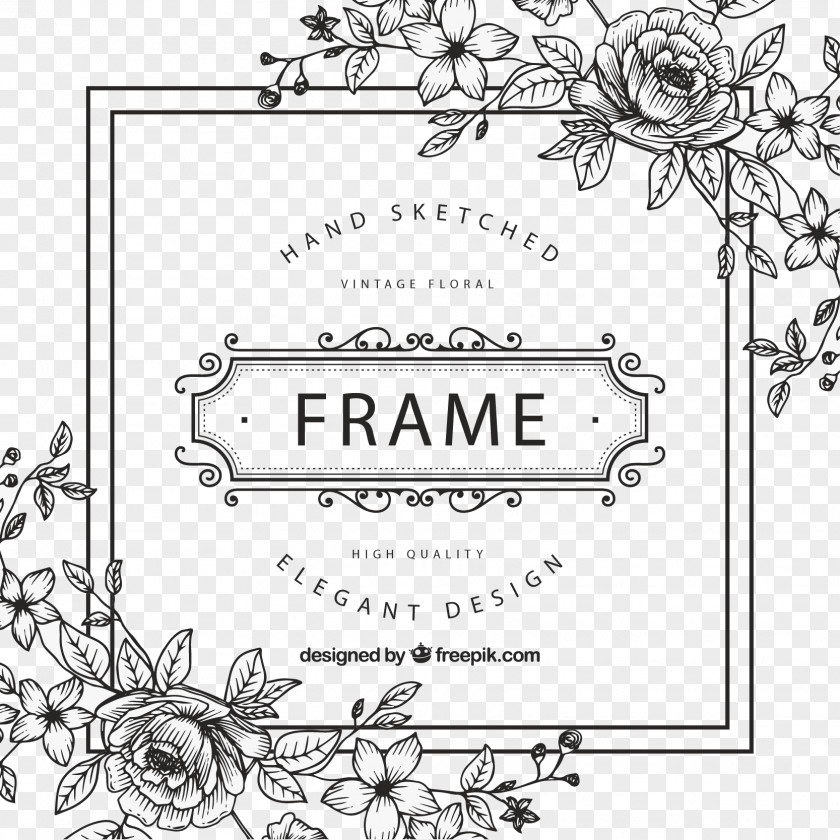 Black And White Flower Picture Frame Clip Art PNG