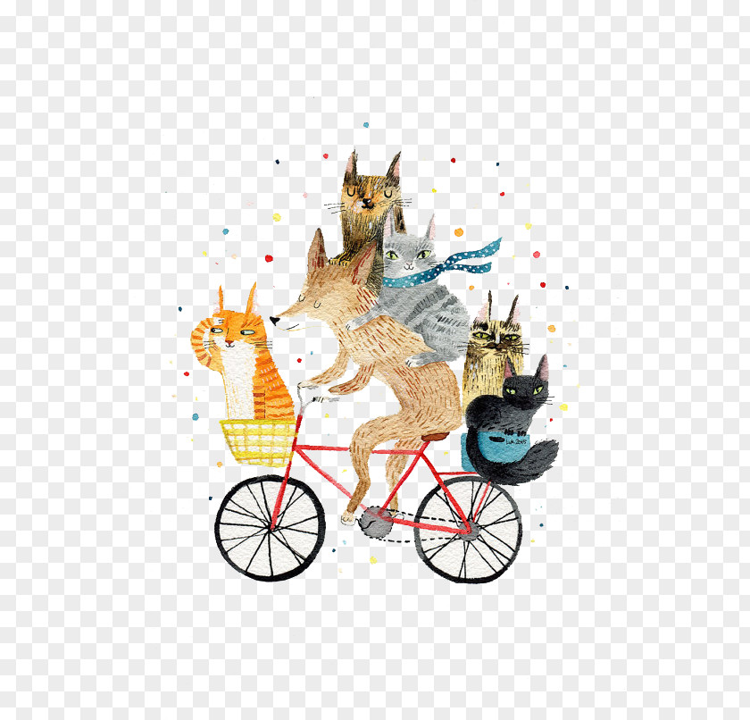Cycling Fox Bicycle Paper Greeting Card Illustration PNG