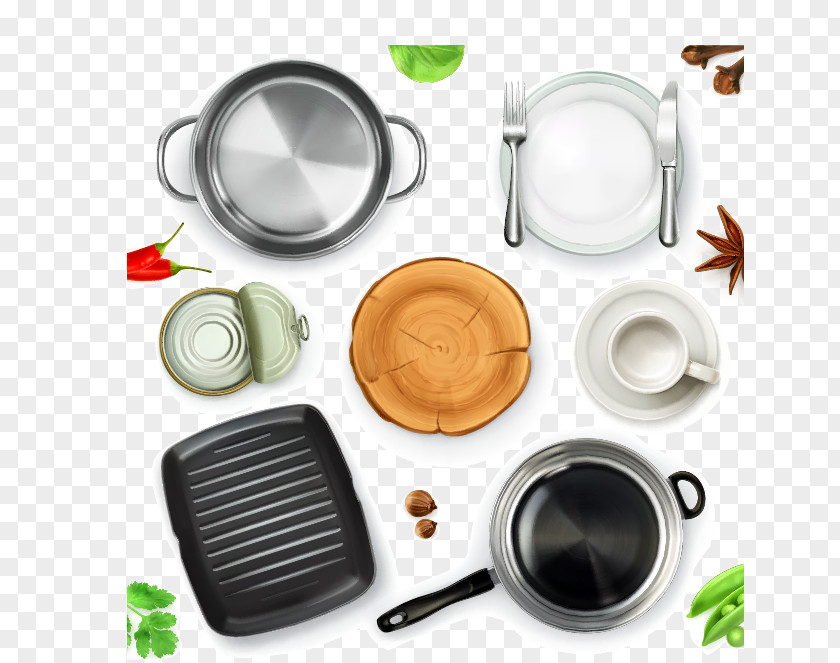 Kitchen Utensils Vector Material, Utensil Frying Pan Cookware And Bakeware PNG