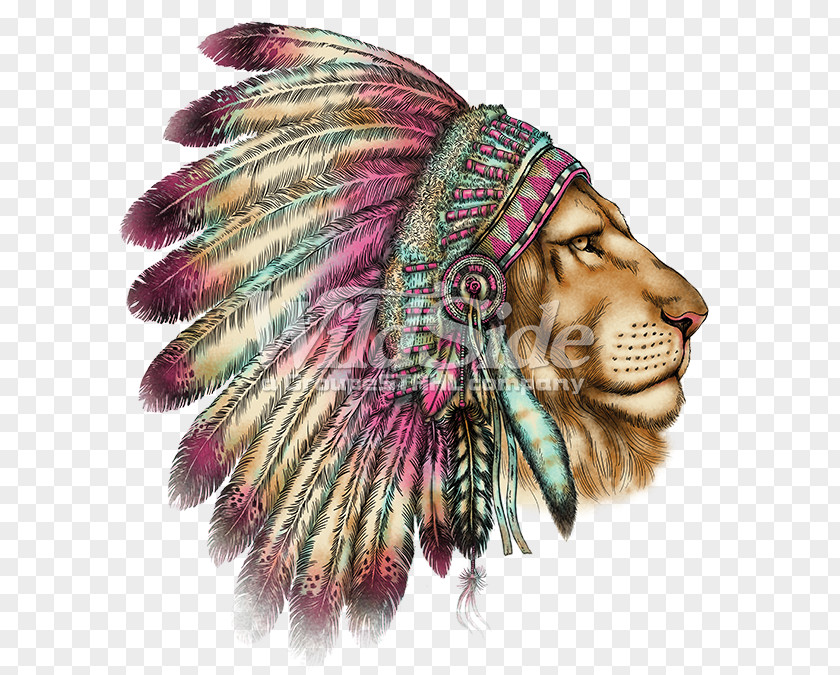 Lion Head Tattoo War Bonnet Leo Feather PNG