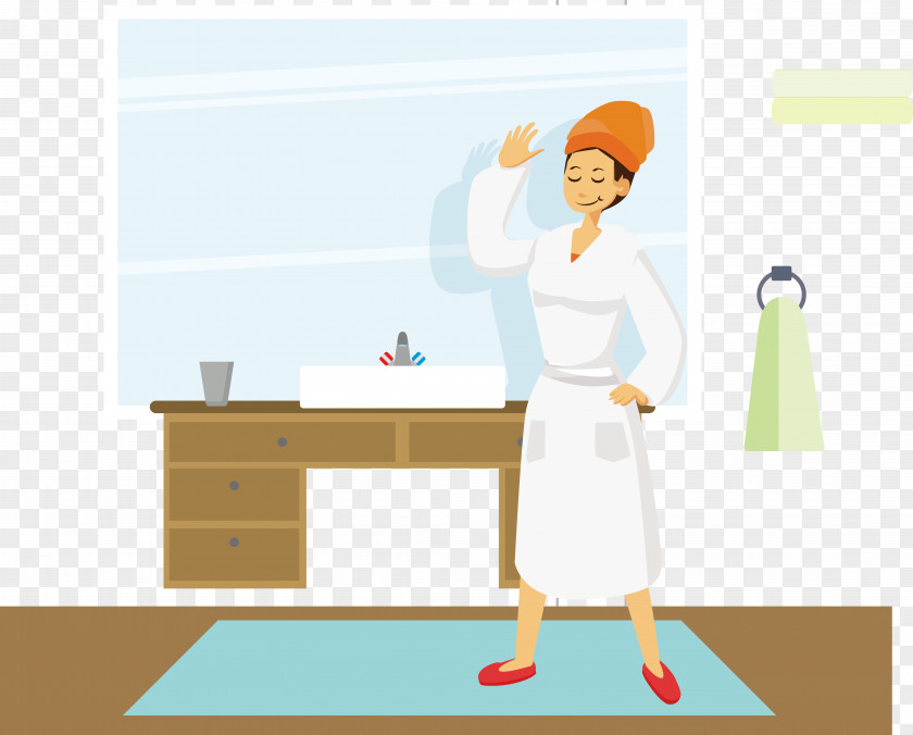 Cartoon Woman In The Bathroom Vector Table PNG