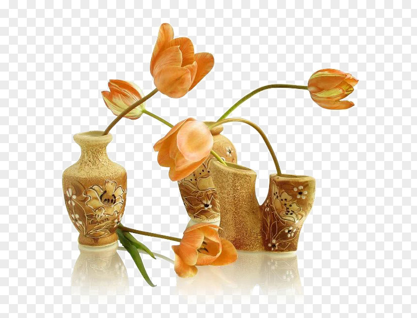 Beautiful Orange Flower In A Vase Bouquet PNG