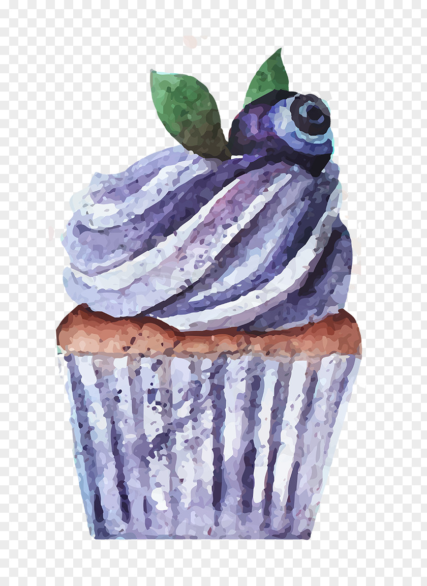 Blueberry Ice Cream Cake Cupcake Bakery Watercolor Painting Drawing PNG