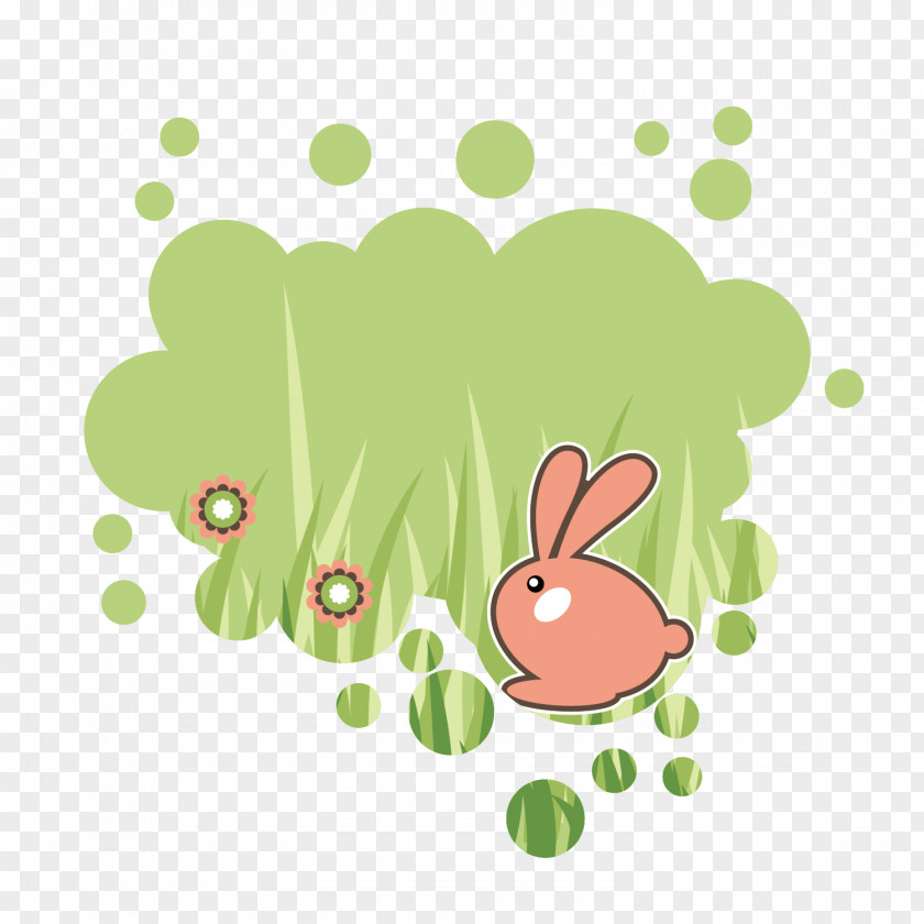 Vector Green Cartoon Bunny Background Decorative Easter Rabbit Hare Clip Art PNG