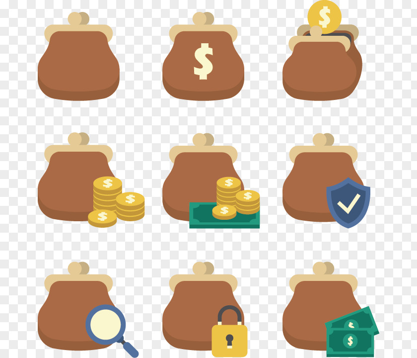 Vector Hand-painted Purse Wallet Icon PNG