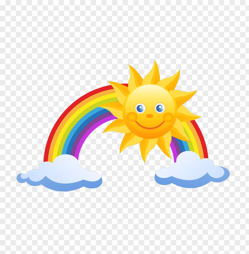 Cartoon Seven Colors Rainbow Sun Clouds Pixel Clip Art PNG
