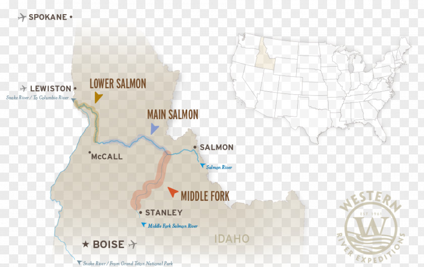 River Rafting Middle Fork Salmon Riggins Map PNG