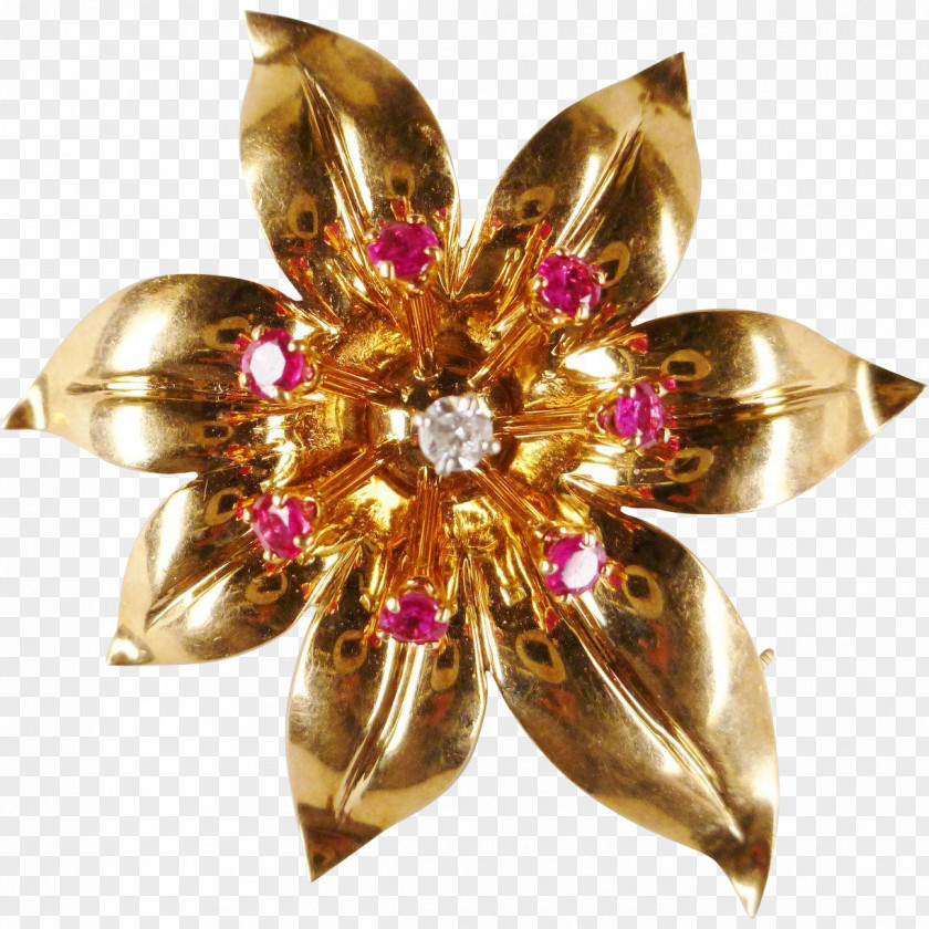 Vintage Gold Brooch Jewellery Ruby Gemstone PNG