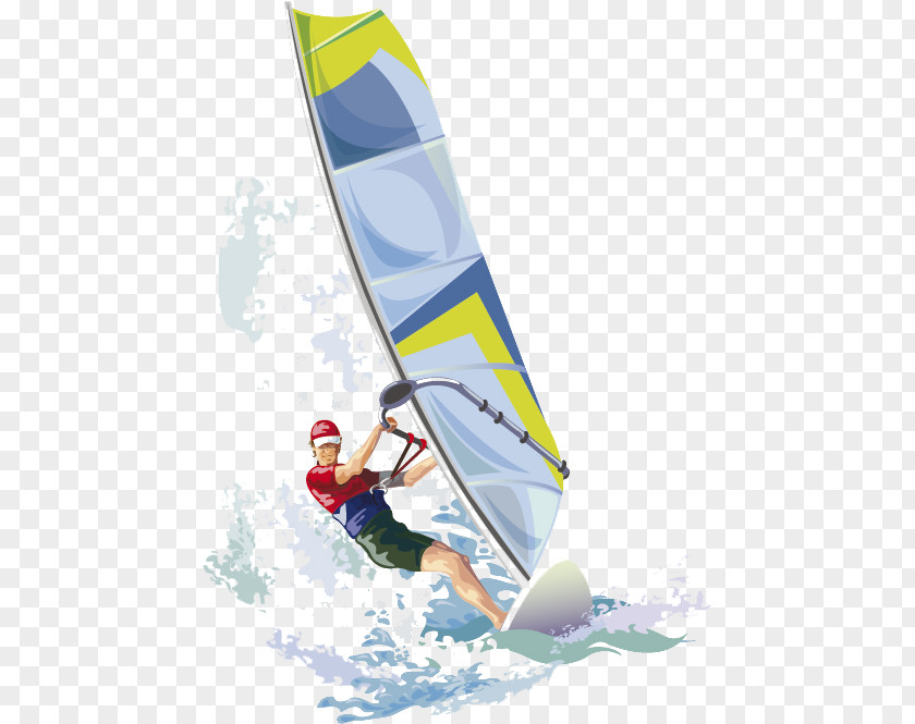 Cartoon Surfing Windsurfing Kitesurfing Illustration PNG