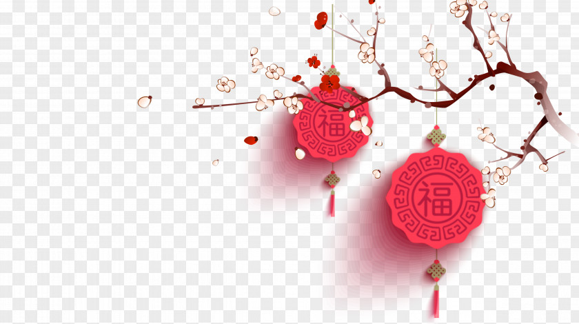 Lantern Plum Red Chinoiserie Blossom Clip Art PNG