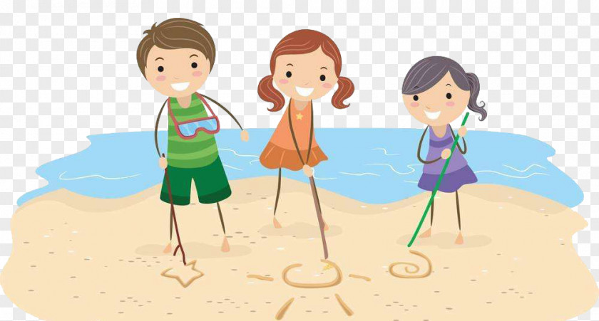 Cartoon Style Seaside Child Pattern Drawing Photography Illustration PNG
