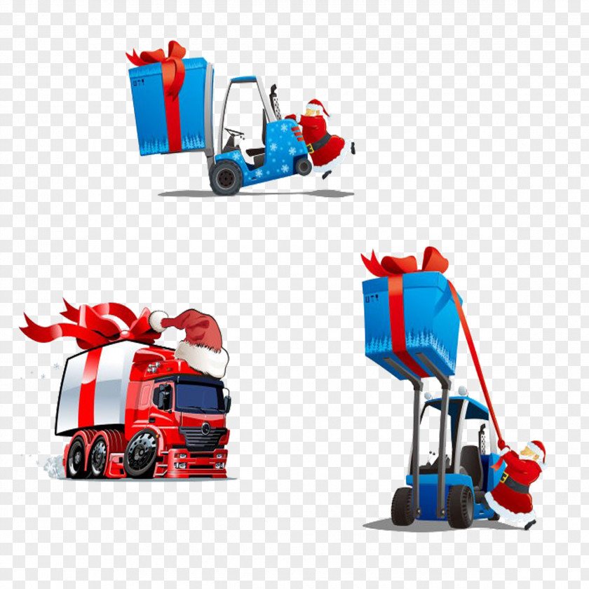 Cartoon Santa Claus Forklift Illustration PNG