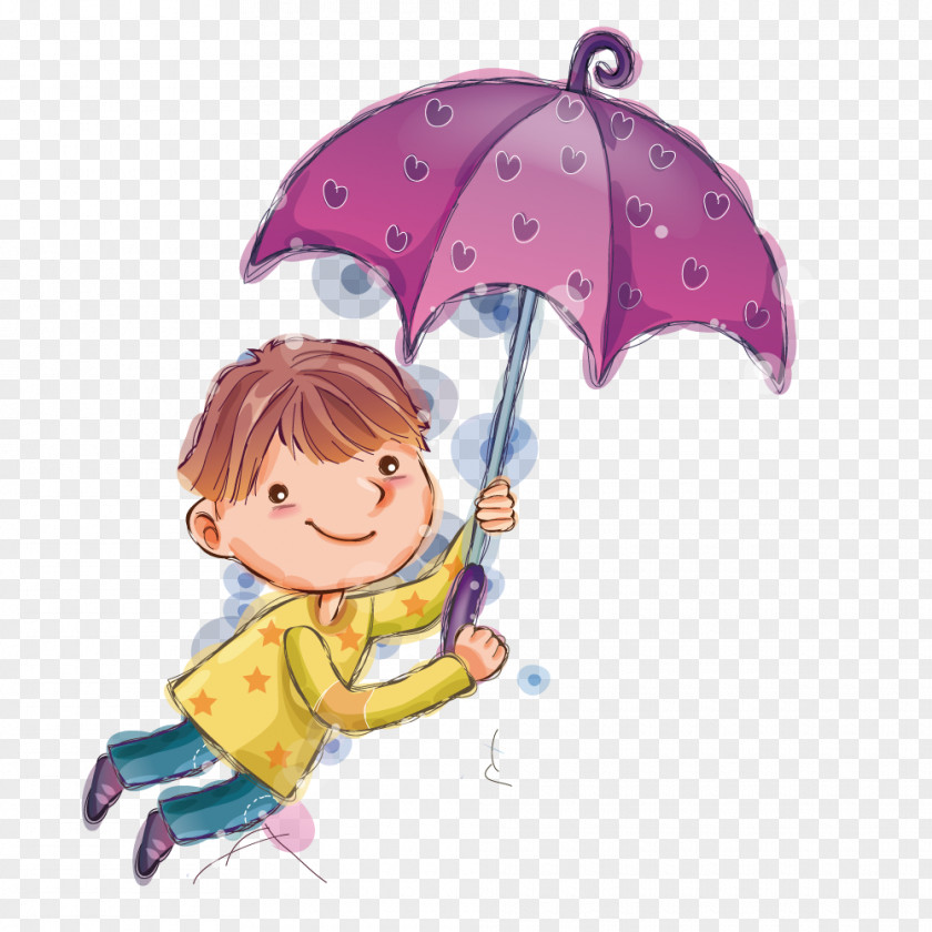 Boy Holding An Umbrella PNG