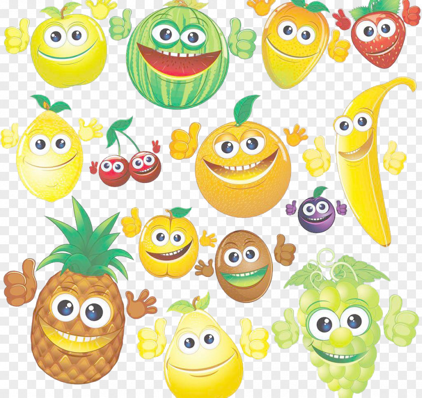 Happy Fruit Combo Cartoon Stock Illustration Clip Art PNG
