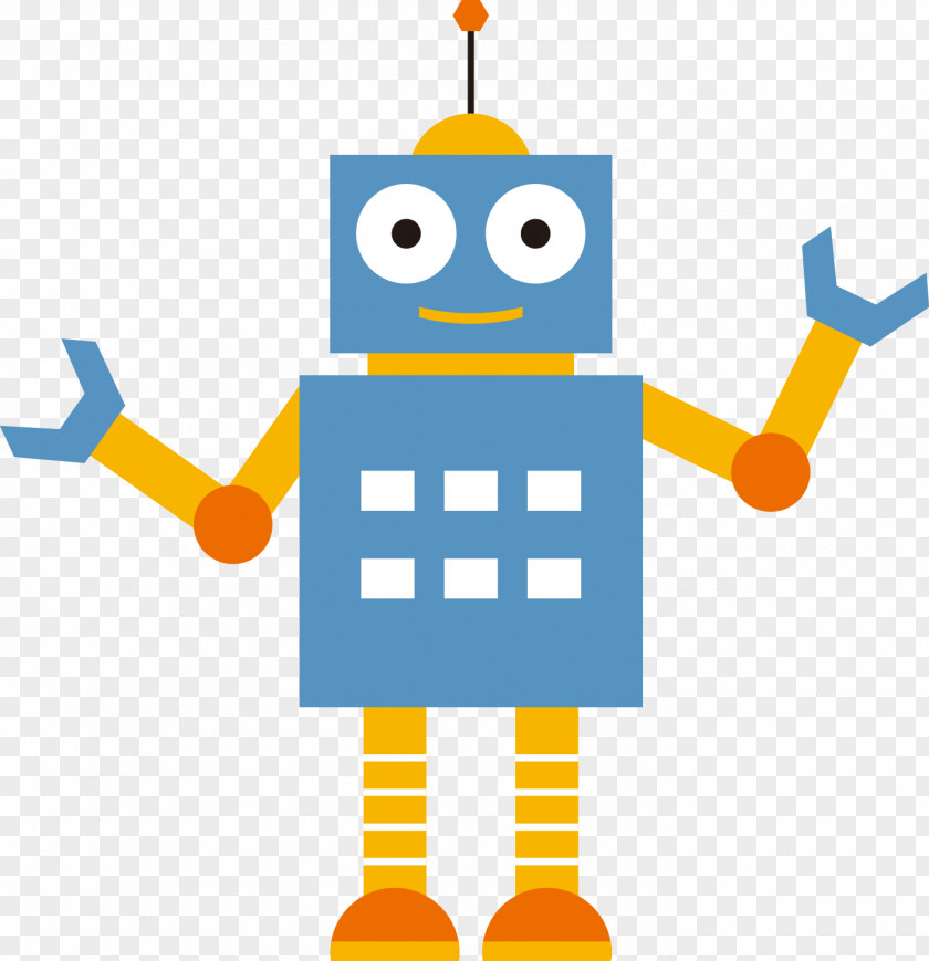 Blue Hand-painted Robot Cartoon Illustration PNG