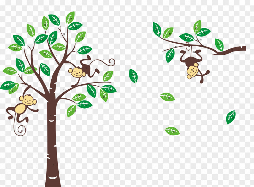 Little Monkey Cartoon Crown Wall Decal Sticker Nursery Tree PNG