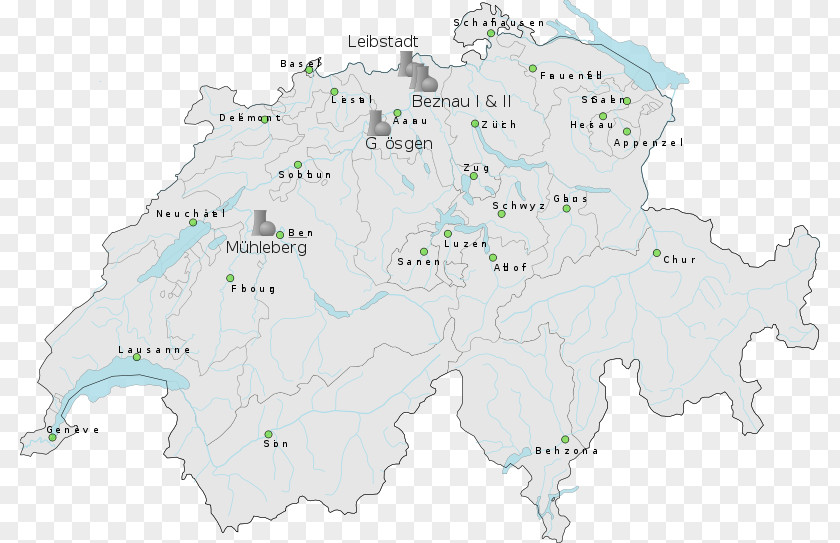 Map Nuclear Power In Switzerland Les Centrales Nucléaires Plant Station PNG
