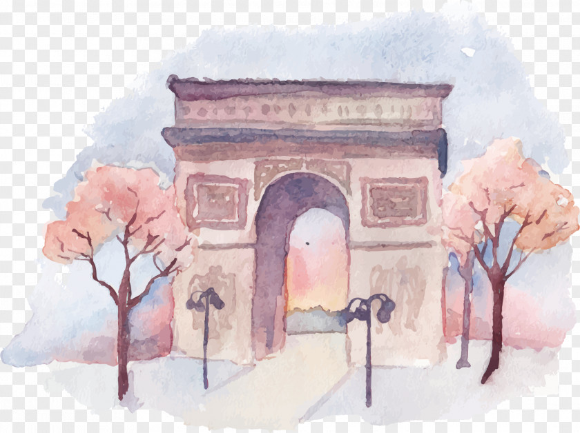 Cartoon Oil Painting Vector Arc De Triomphe Eiffel Tower Arch Of Triumph Monument PNG